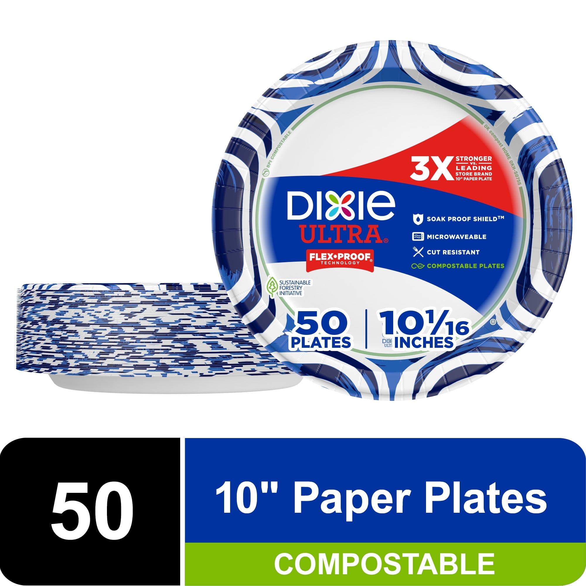 Dixie Paper Plates 10 inch 50 Count 2X Stronger Multicolor Disposable Plates
