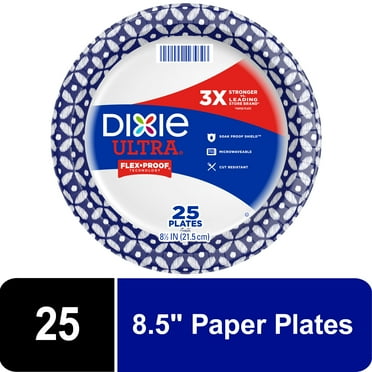 Dixie Ultra Compostable Paper Plates, 8.5 in, 25 Count, 3X Stronger*, Multicolor, Disposable Plates