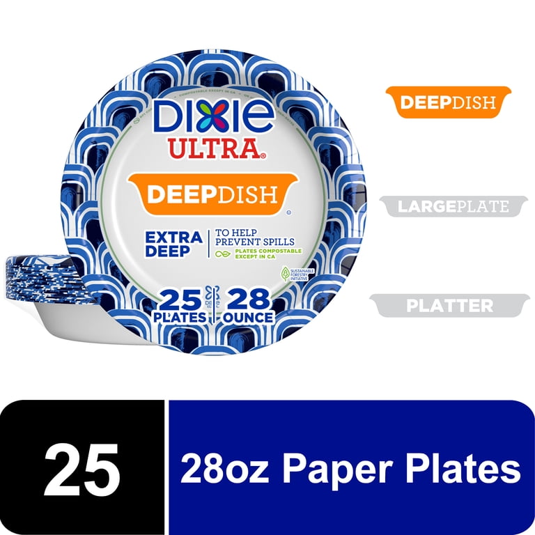 Dixie Ultra Large Deep Dish 28 Ounce Compostable Paper Plates, 25