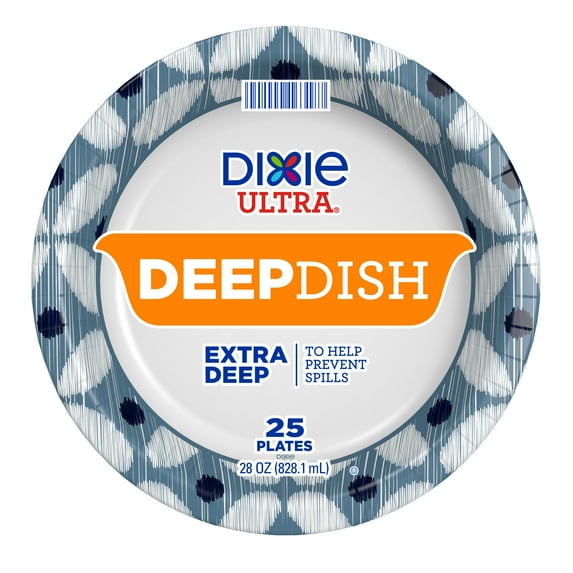 Dixie Ultra Deep Dish Disposable Paper Plates, Multicolor, 28 Ounce, 25 Count