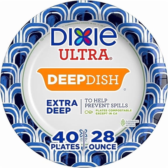 Dixie Ultra, Deep Dish Paper Plates, 28 Oz, 40 Count, Heavy Duty, Microwave-Safe, Soak-Proof, Cut Resistant, Disposable Plates For Heavy, Messy Meals (New Pack)