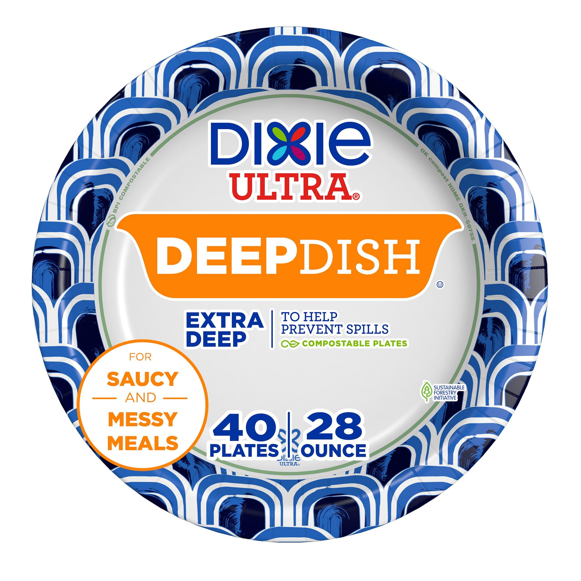 Dixie Ultra, Deep Dish Paper Plates, AFN128 Oz, 40 Count, Heavy Duty, Microwave-Safe, Soak-Proof, Cut Resistant, Disposable Plates For Heavy, Messy Meals