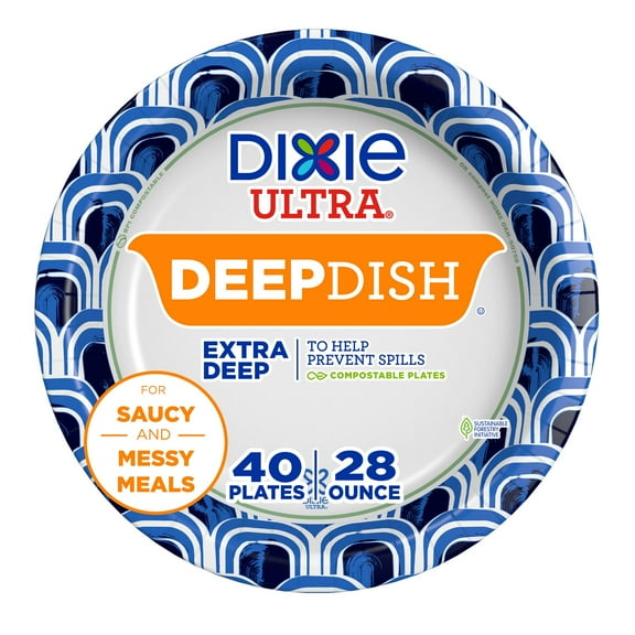 Dixie Ultra, Deep Dish Paper Plates, AFN128 Oz, 40 Count, Heavy Duty, Microwave-Safe, Soak-Proof, Cut Resistant, Disposable Plates For Heavy, Messy Meals