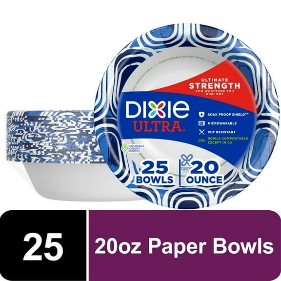 Dixie Ultra Disposable Paper Bowls, 20 oz, Multi-Color, 25 Count pack of 2
