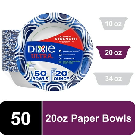 Dixie Ultra Disposable Paper Bowls, 20 oz, Multi-Color, 50 Count