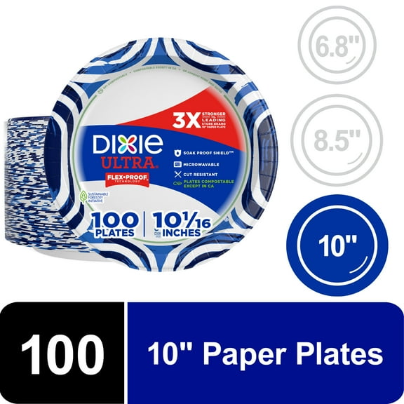 Dixie Ultra Disposable Paper Plates, 10", Multi-Color, 100 Count