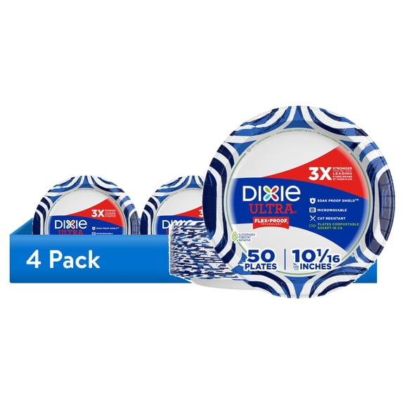 (4 pack) Dixie Ultra Disposable Paper Plates, 10", Multi-Color, 50 Count