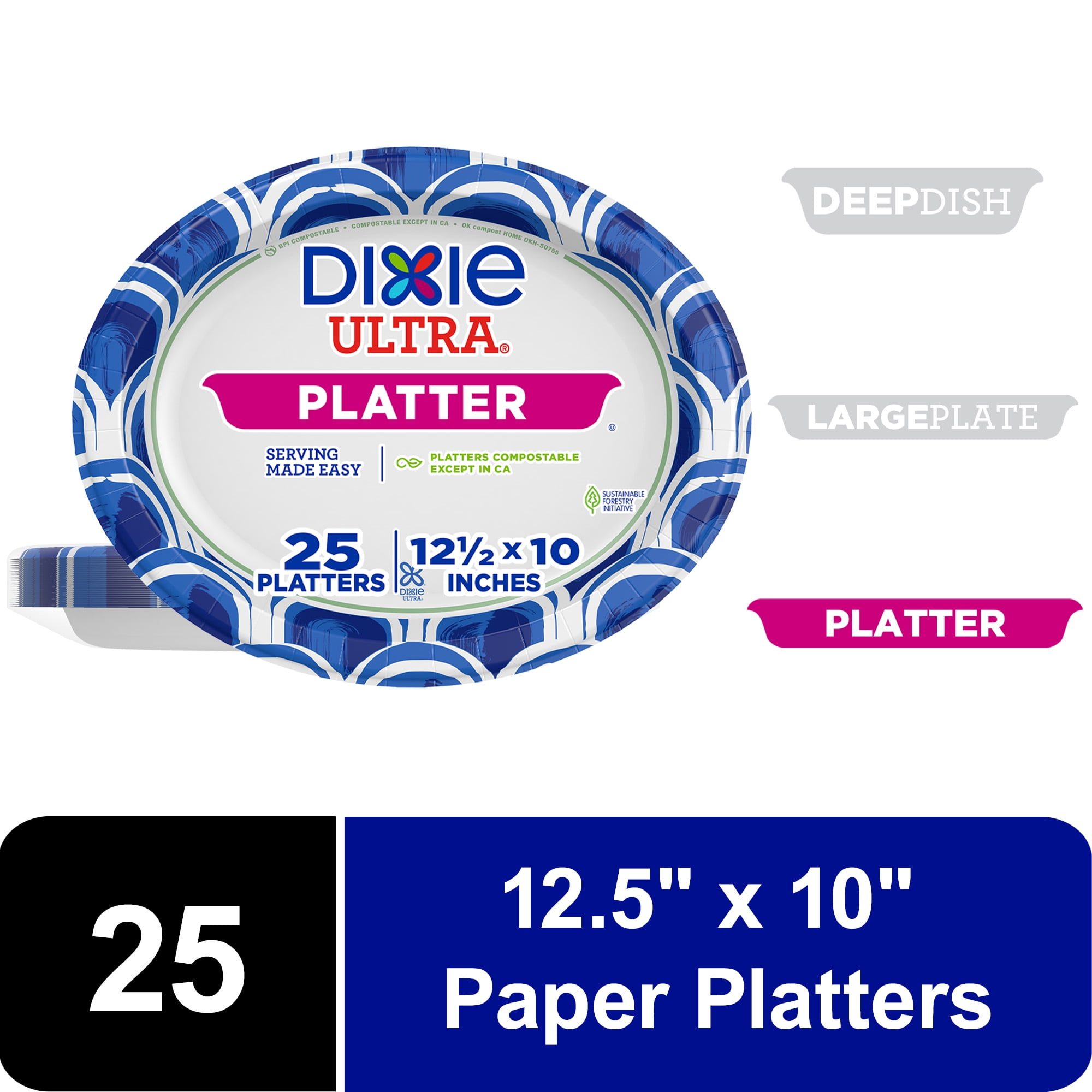 Dixie Ultra Platter Disposable Paper Plates, 12.5"x10", Multi-Color, 25 Count