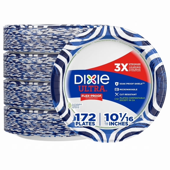 Dixie Ultra Flex-Proof Technology Disposable Paper Plates, 10 1/16 Inches, 172 Count
