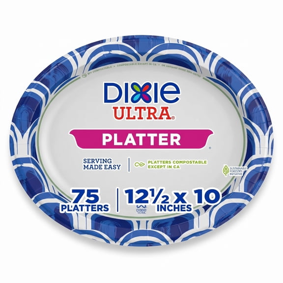 Dixie Ultra Heavy Duty Compostable Disposable Paper Plates, 12.5 x 10 Inch, 75 Count