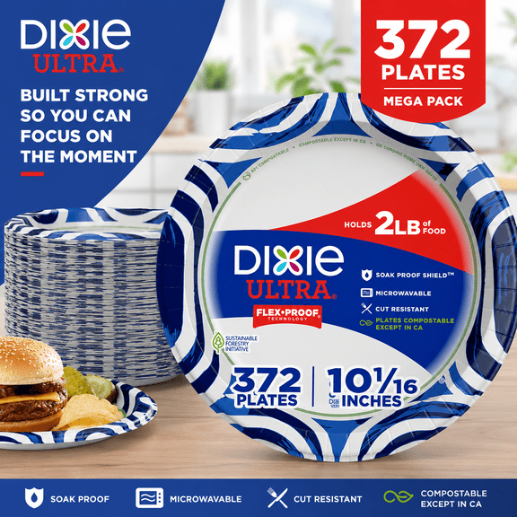 Dixie Ultra Heavyweight 10" Dinner Paper Plates 372 Count Disposable Plates