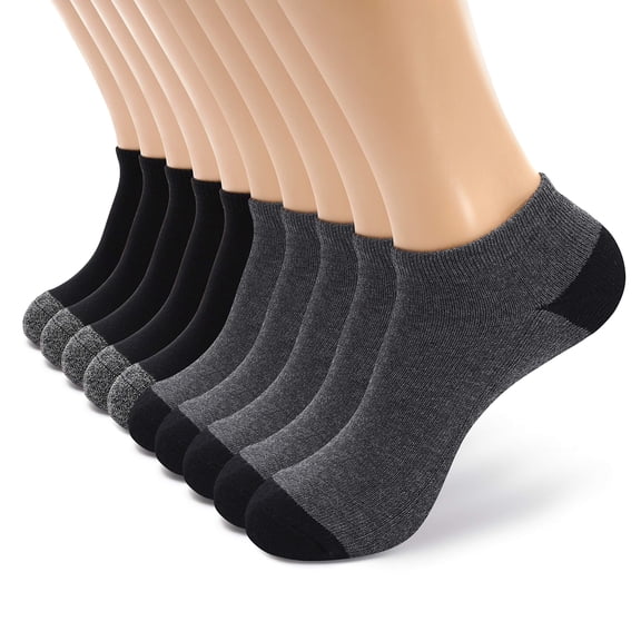 MONFOOT Women's and Men's 10-Pack Cotton Cushioned Ankle Socks Black Grey