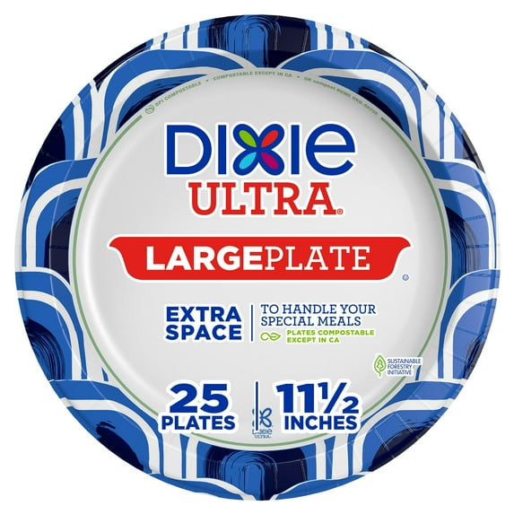 Dixie Ultra, Large Paper BDF32 Plates, 11 Inch, 25 Count, 3X Stronger*, Heavy Duty, Microwave-Safe, Soak-Proof, Cut Resistant, Great for Heavy, Messy Meals