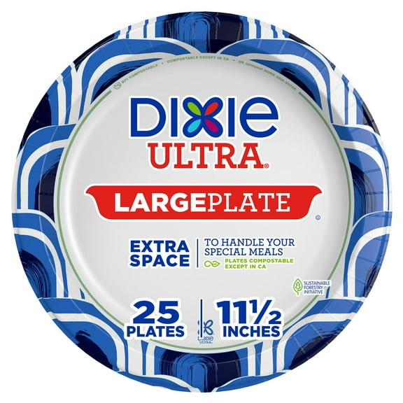 Dixie Ultra, Large Paper DEF29 Plates, 11 Inch, 25 Count, 3X Stronger*, Heavy Duty, Microwave-Safe, Soak-Proof, Cut Resistant, Great for Heavy, Messy Meals