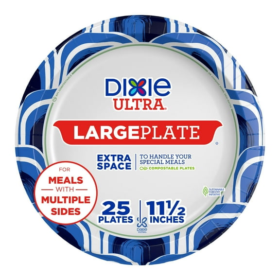 Dixie Ultra, Large Paper Plates, 11 Inch, 25 Count, 3X Stronger*, Heavy Duty, Microwave-Safe, Soak-Proof, Cut Resistant, Great for Heavy, Messy Meals IFF17