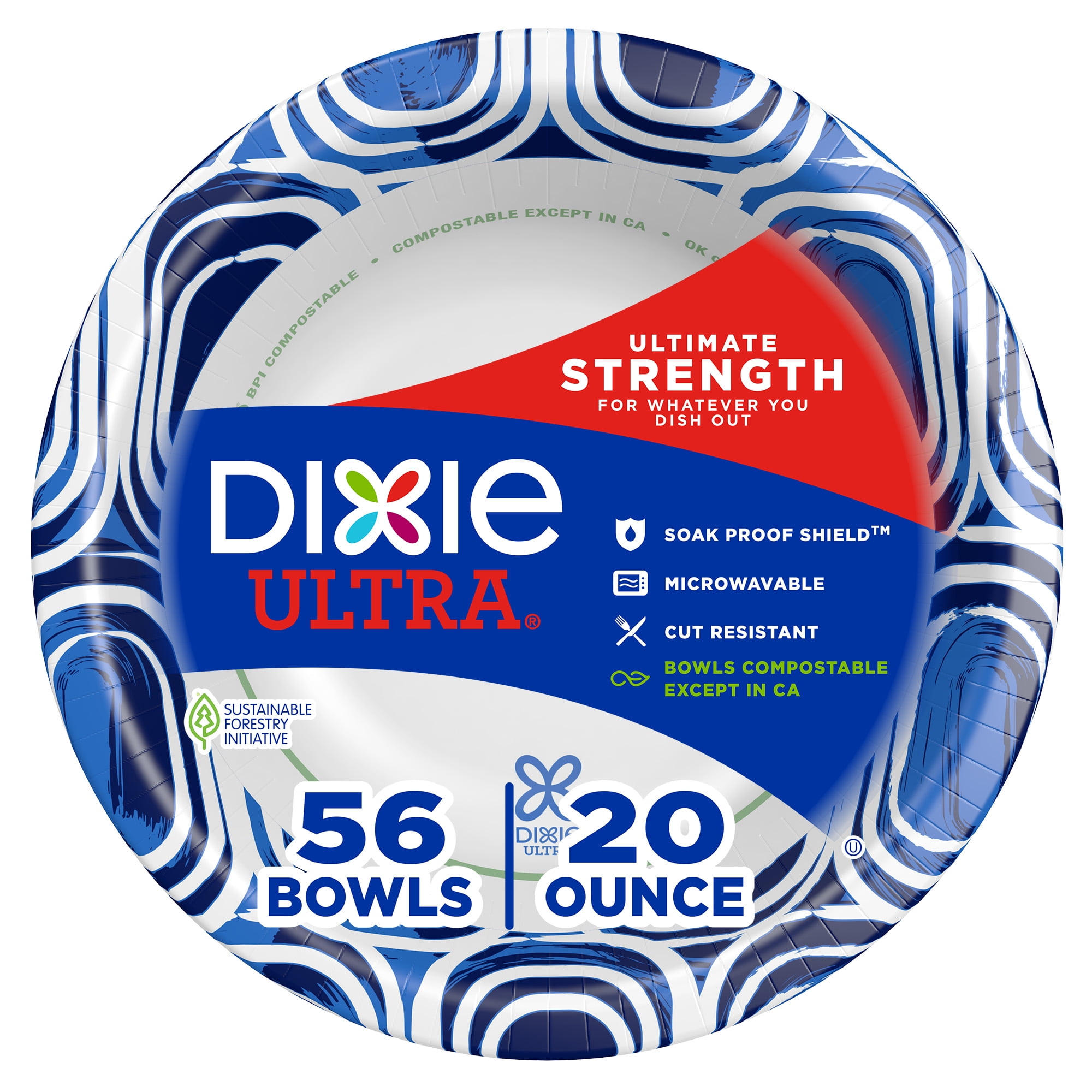 Dixie Ultra Disposable Paper Bowls, 20 oz, Multi-Color, 56 Count