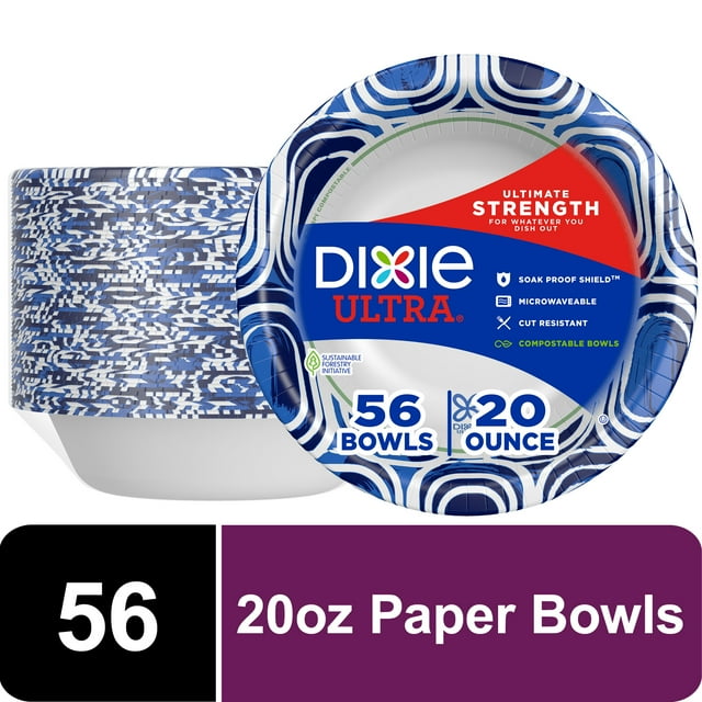 Dixie Ultra Disposable Paper Bowls, 20 oz, Multi-Color, 56 Count