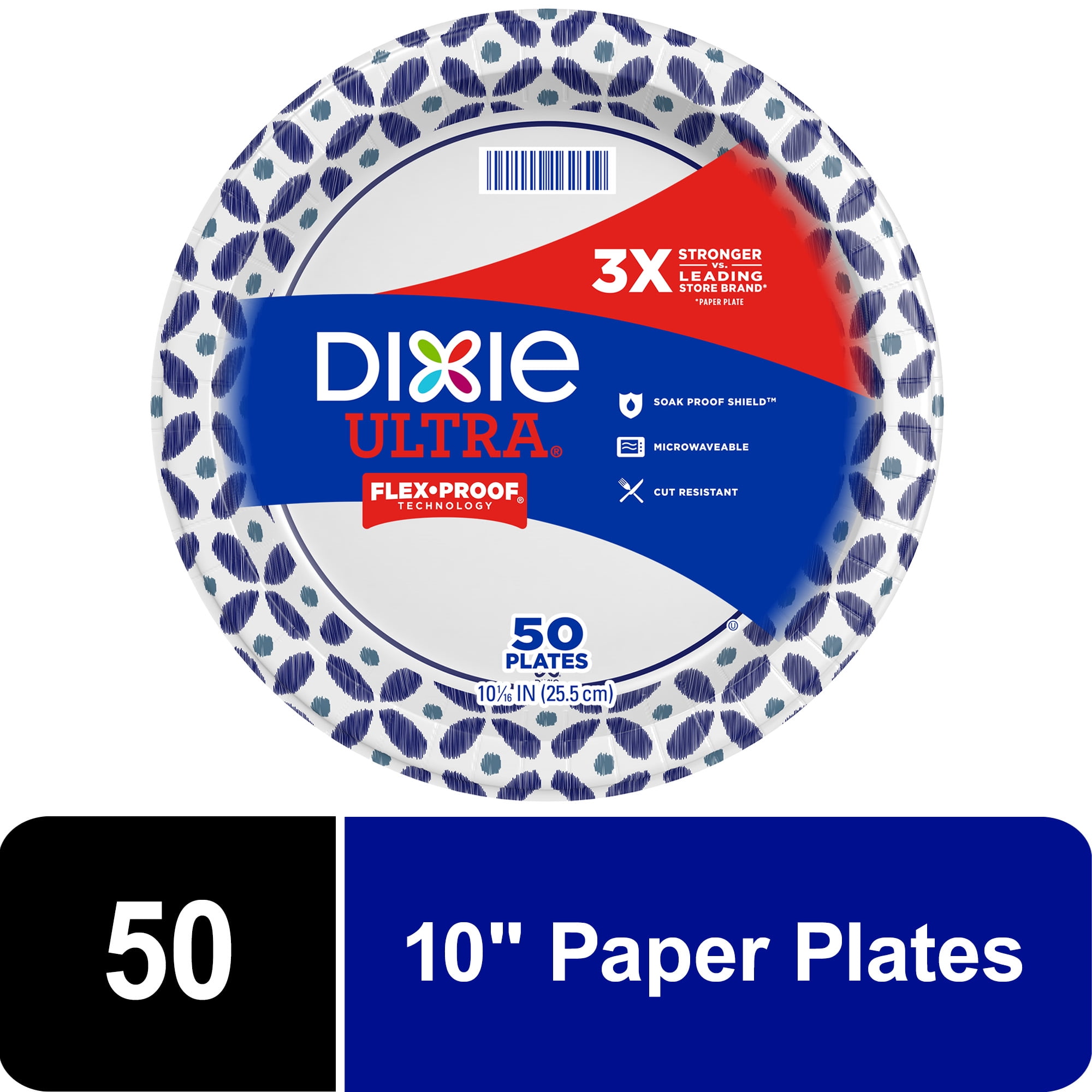 Dixie Ultra Strong Disposable Paper Plates, Multicolor, 10 in, 50