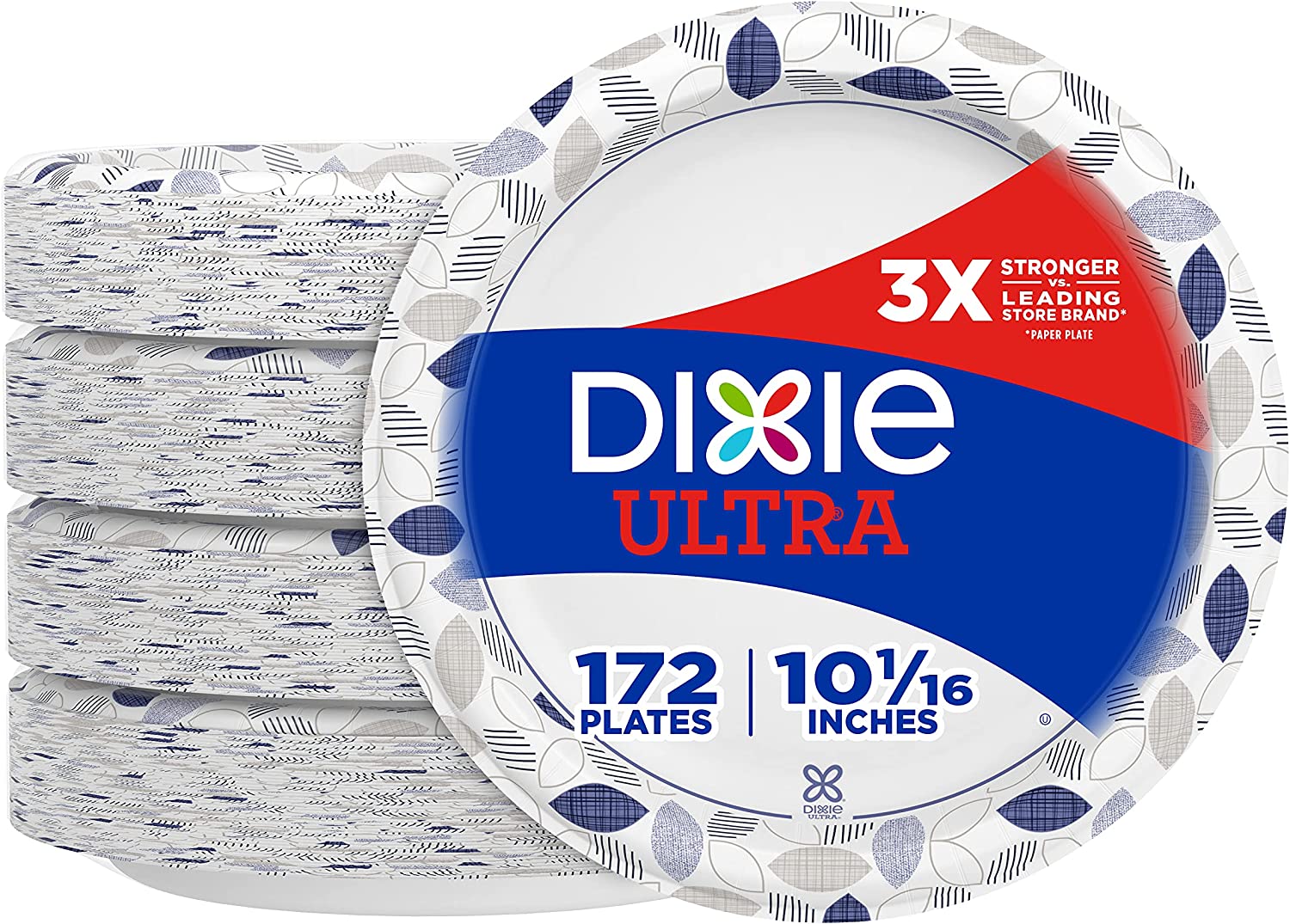 Dixie Ultra Paper Plates 10 1/16 inch Dinner Size Printed Disposable Plate 172 Count (4 Packs of 43 Plates) Packaging and Design May Vary, Varies, 172