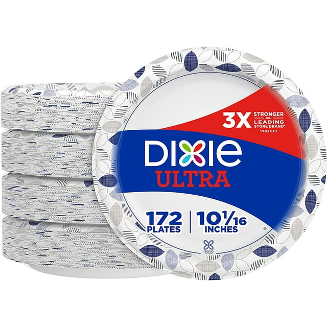 Dixie Ultra Paper Plates, 10 1/16 inch, Dinner Size Printed Disposable Plate, 172 Count (4 Packs