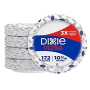 Dixie Ultra Paper Plates, 10 1/16 inch, Dinner Size Printed Disposable Plate, 172 Count 4 Packs of 43 Plates, Packaging and Design May Vary