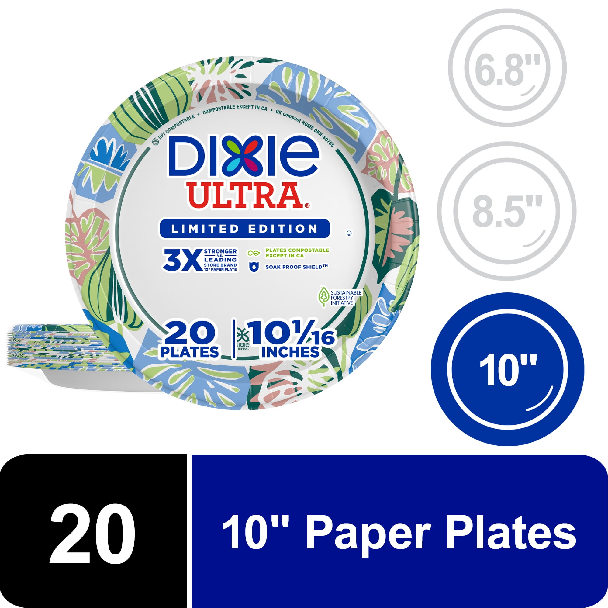 Dixie Ultra Summer Design Disposable Paper Plates, 10", Multi-Color, 20 Count