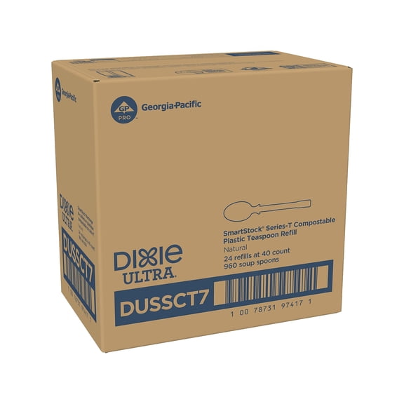 Dixie Ultra SmartStock Series-T Compostable Plastic Tea Spoon Refill Beige 40/Pack 24 Packs/Carton
