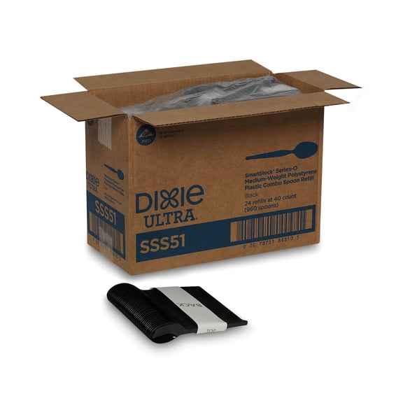 Dixie SmartStock Plastic Cutlery Refill, Spoons, 6", Series-O Mediumweight, Black, 40/Pack, 24 Packs/Carton
