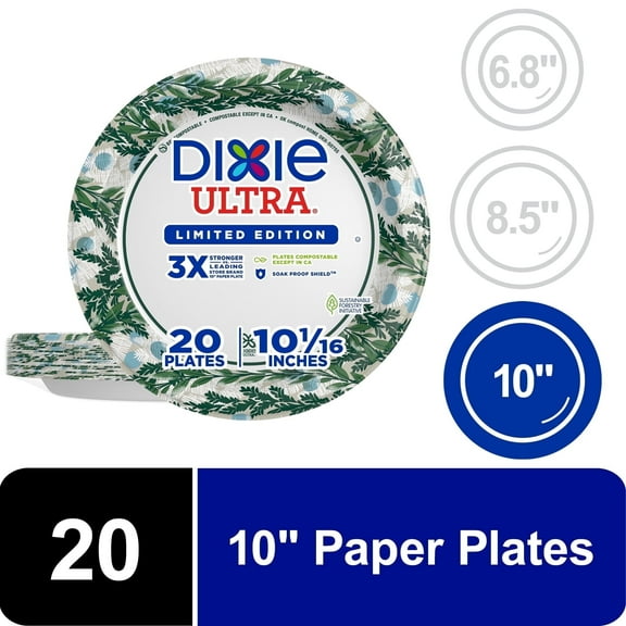 Dixie Ultra Winter Design Disposable Paper Plates, 10", Multi-Color, 20 Count
