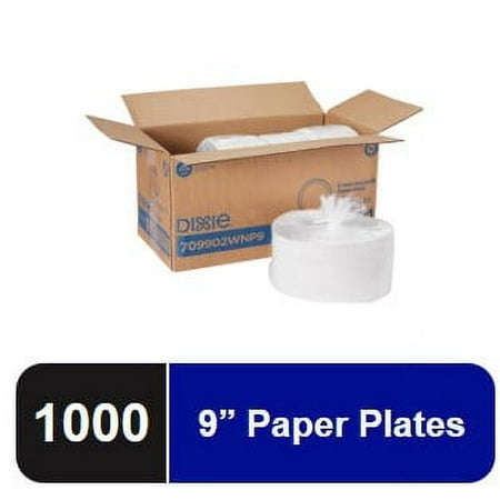 Dixie Uncoated Economical Disposable Paper Plates, White, 1000 Count