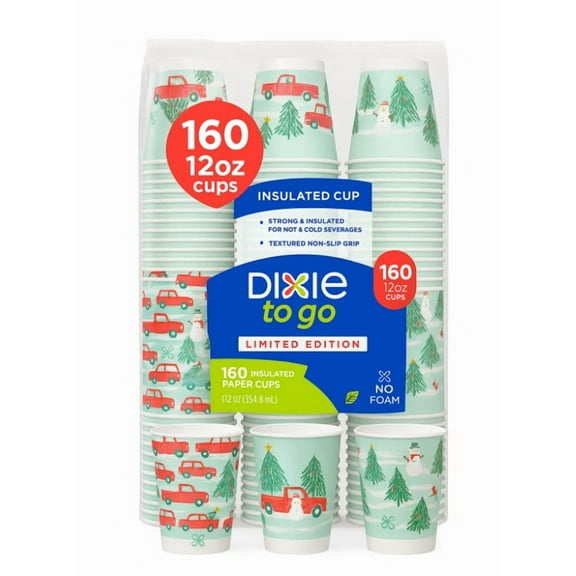 Dixie to Go Cups, 12 Ounce, 160 Count - HOLIDAY EDITION