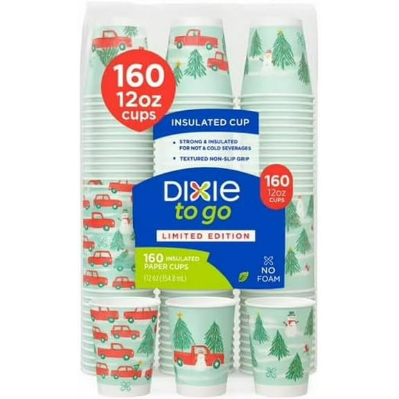 Dixie to Go Cups, 12 Ounce, 160 Count - HOLIDAY EDITION