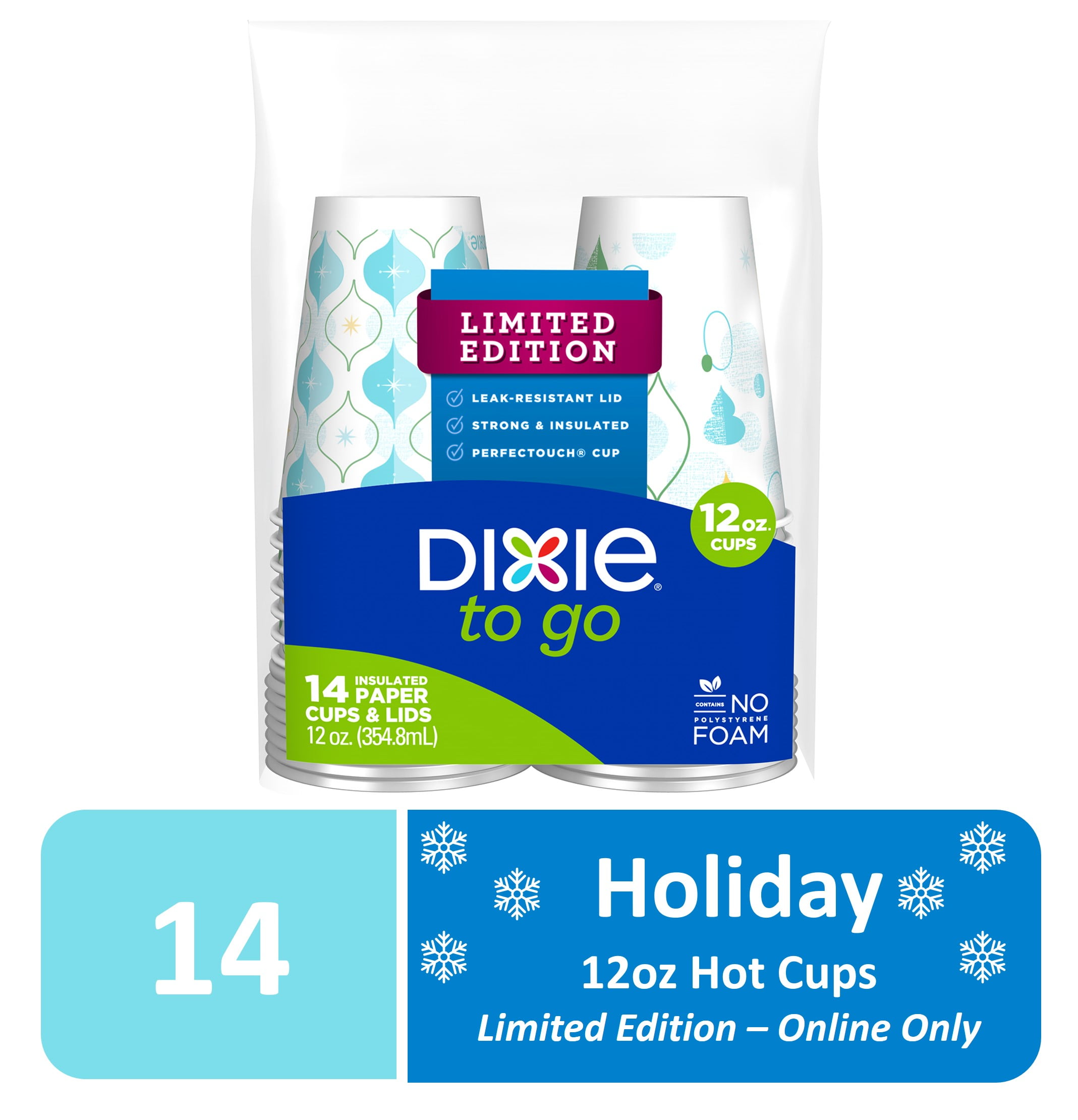 Dixie To Go Hot Beverage Cups & Lids, 16ounce, 132 Count, Assorted Designs,  Disposable Paper Coffee Cups & Lids