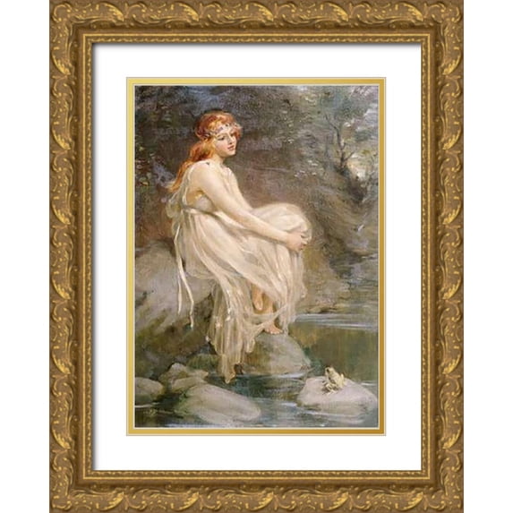 Dixon, Arthur Percy 11x14 Gold Ornate Wood Framed with Double Matting Museum Art Print Titled - The Princess and The Frog