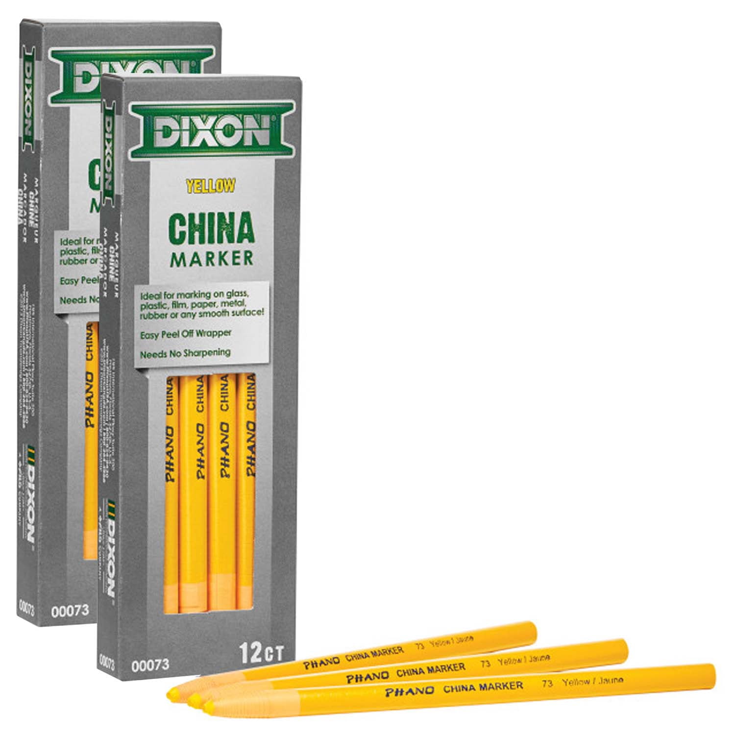Dixon Phano China Markers, Yellow, 12 Per Pack, 2 Packs