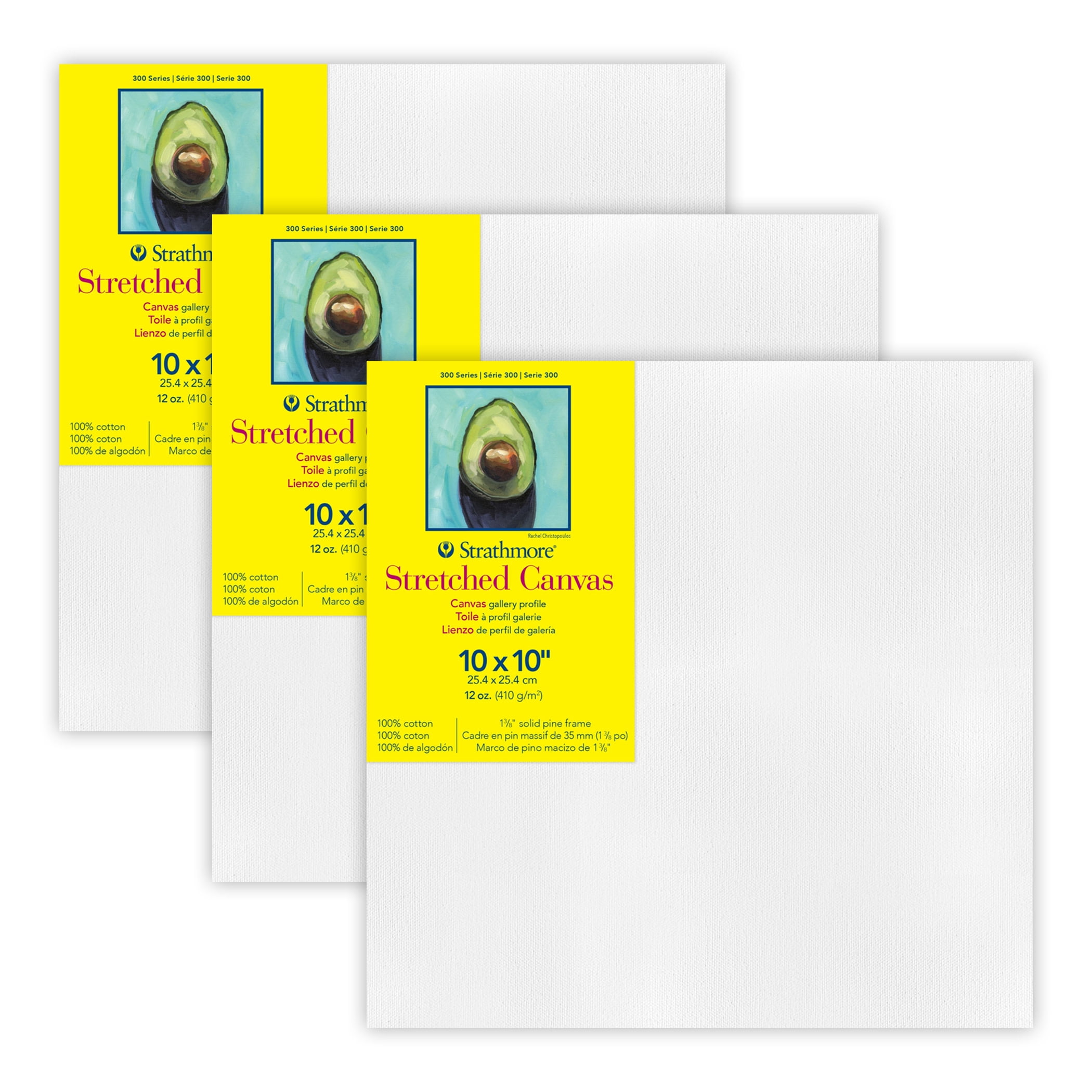 Strathmore 300 Series Gallery Stretched Canvas, 10x10 inch, 3 Count