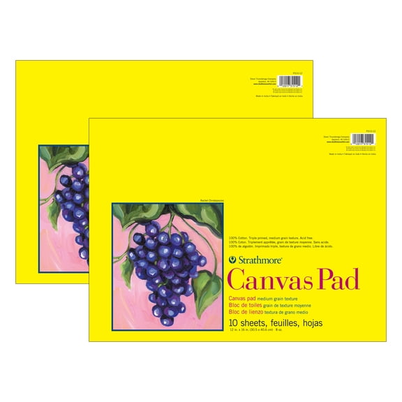 Strathmore 300 Series Canvas Pad, Tape Binding, 10 Sheet, 12x16 inch, 2 Pack