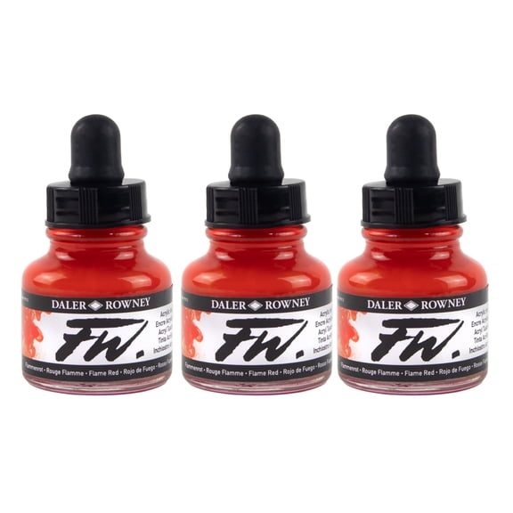 Daler-Rowney FW Acrylic Ink, Flame Red, 29.5ml, 3 Pack