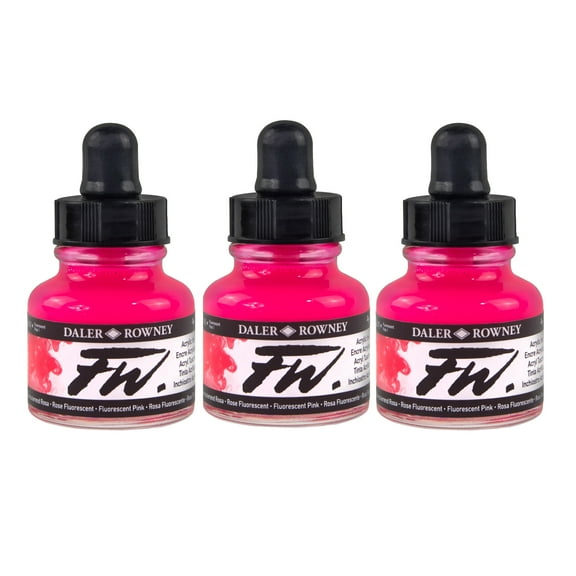 Daler-Rowney FW Acrylic Ink, Fluorescent Pink, 29.5ml, 3 Pack