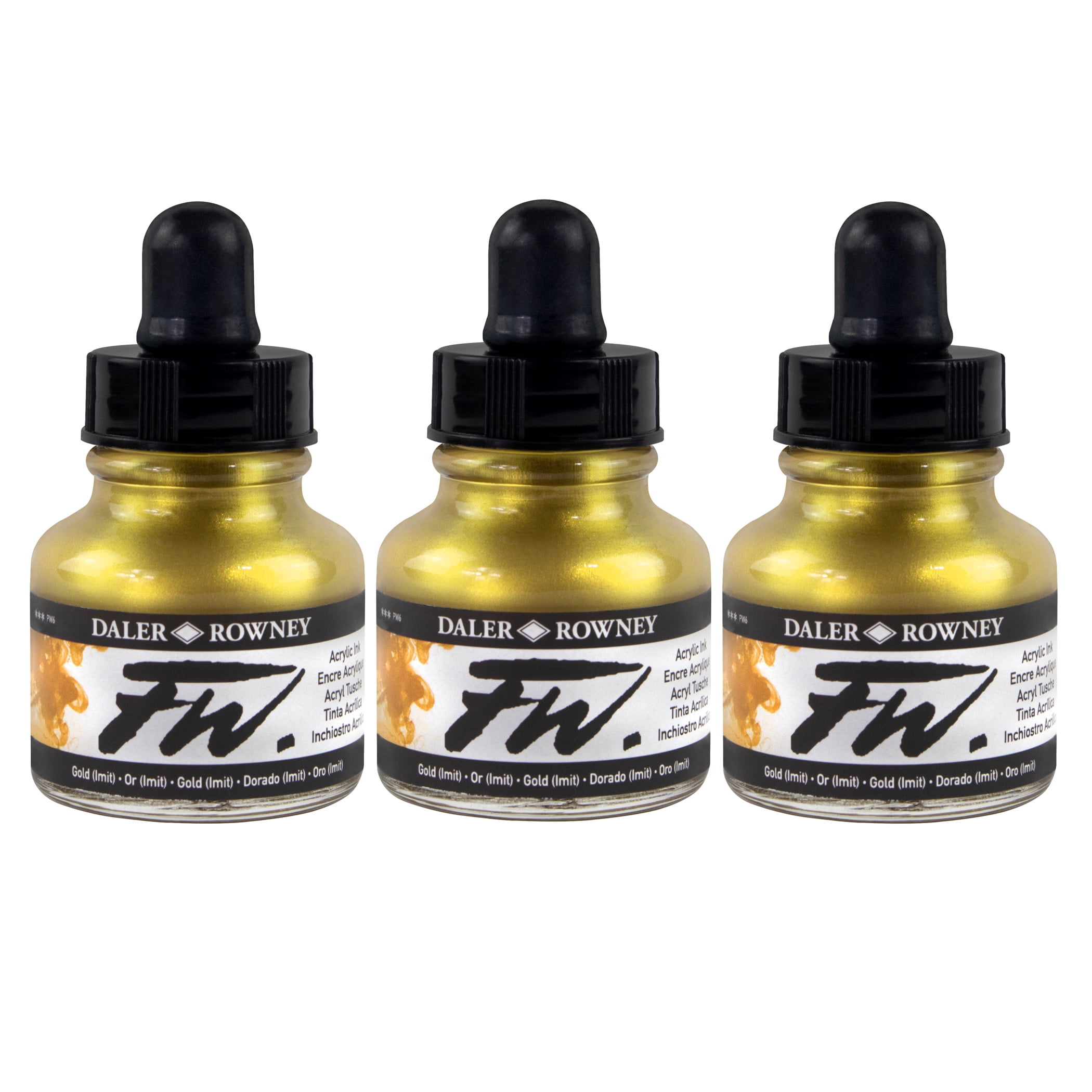 Daler-Rowney FW Acrylic Ink, Gold Imitation, 29.5ml, 3 Pack