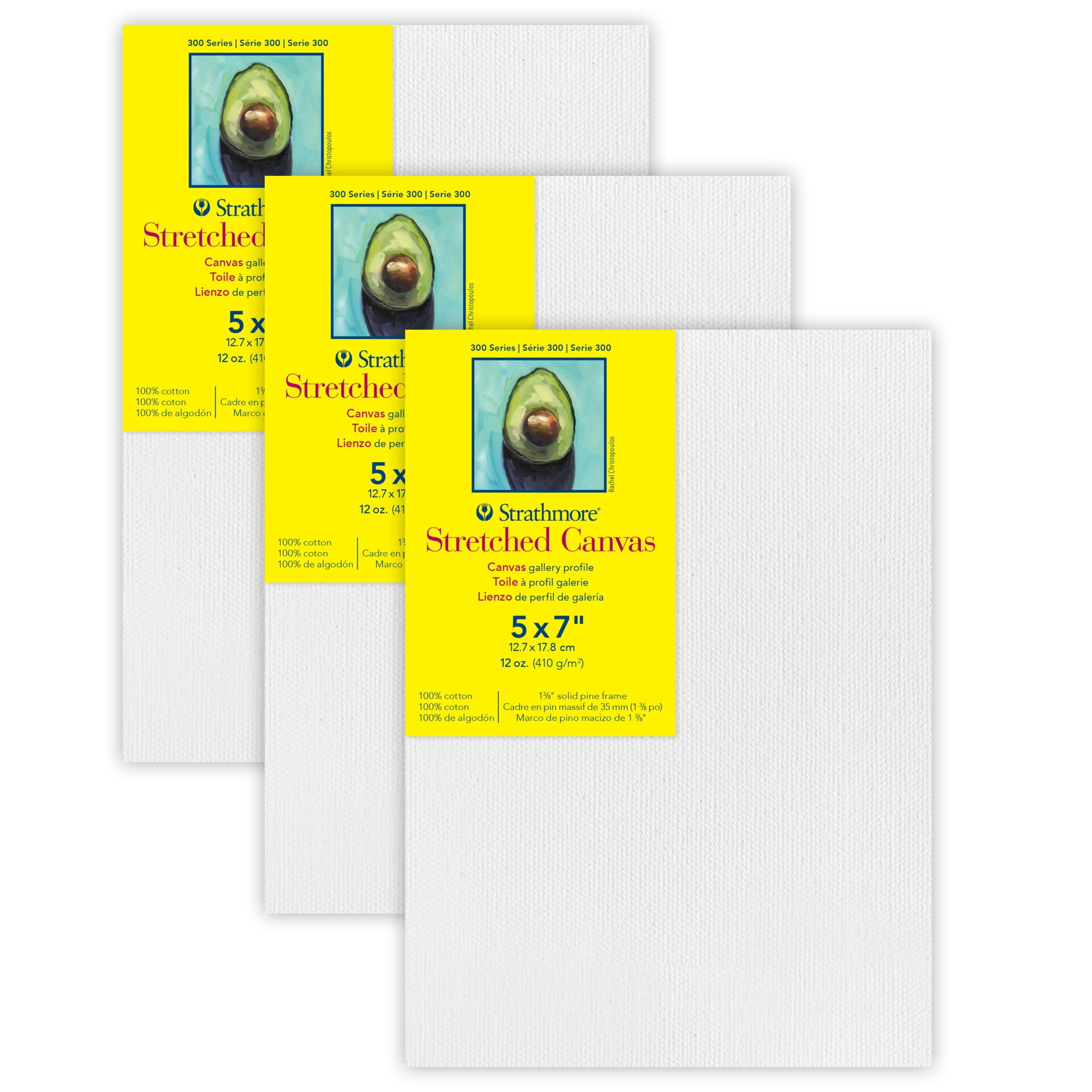 Strathmore 300 Series Gallery Stretched Canvas, 5x7 inch, 3 Count