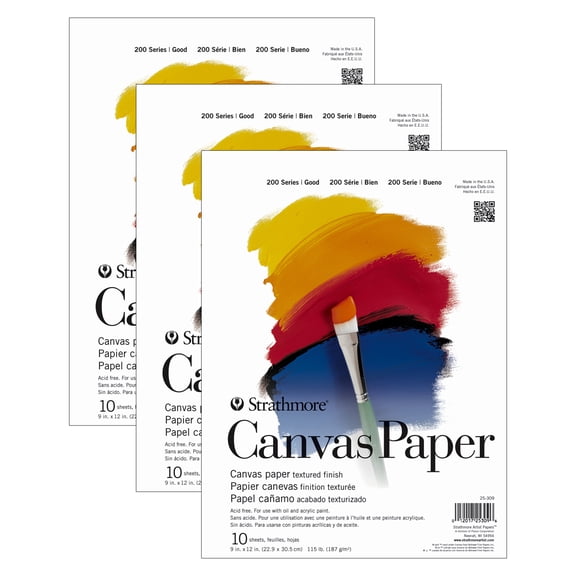 Strathmore 200 Series Canvas Pad, Tape Binding, 10 Sheet, 9x12 inch, 3 Pack