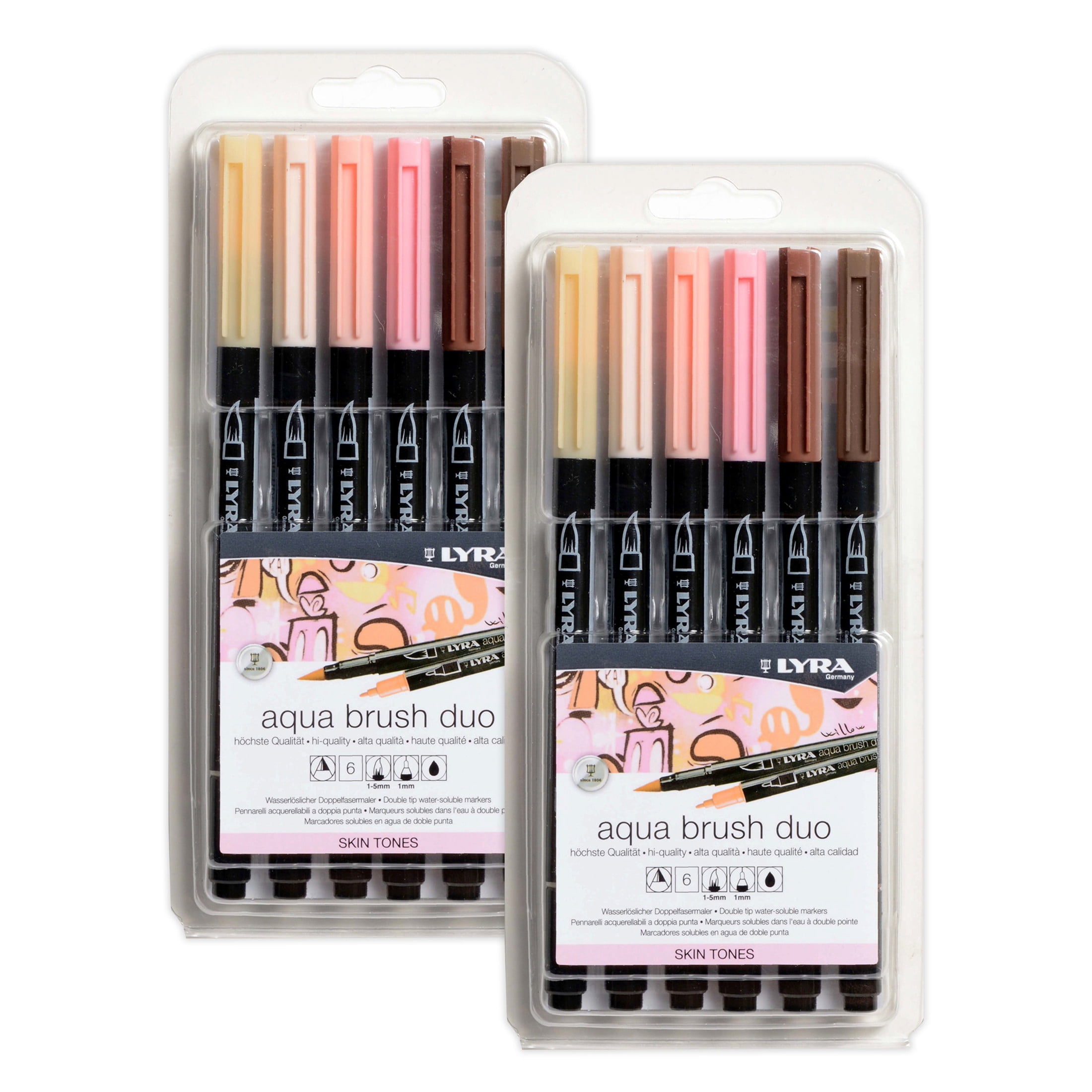 Lyra Aqua Brush Duo Dual Tip Markers, Neutral & Tan Tones Set, Assorted Colors, 6 Piece, 2 Pack