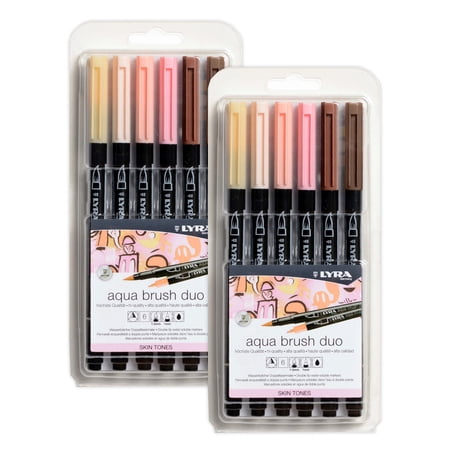 Lyra Aqua Brush Duo Dual Tip Markers, Neutral & Tan Tones Set, Assorted Colors, 6 Piece, 2 Pack