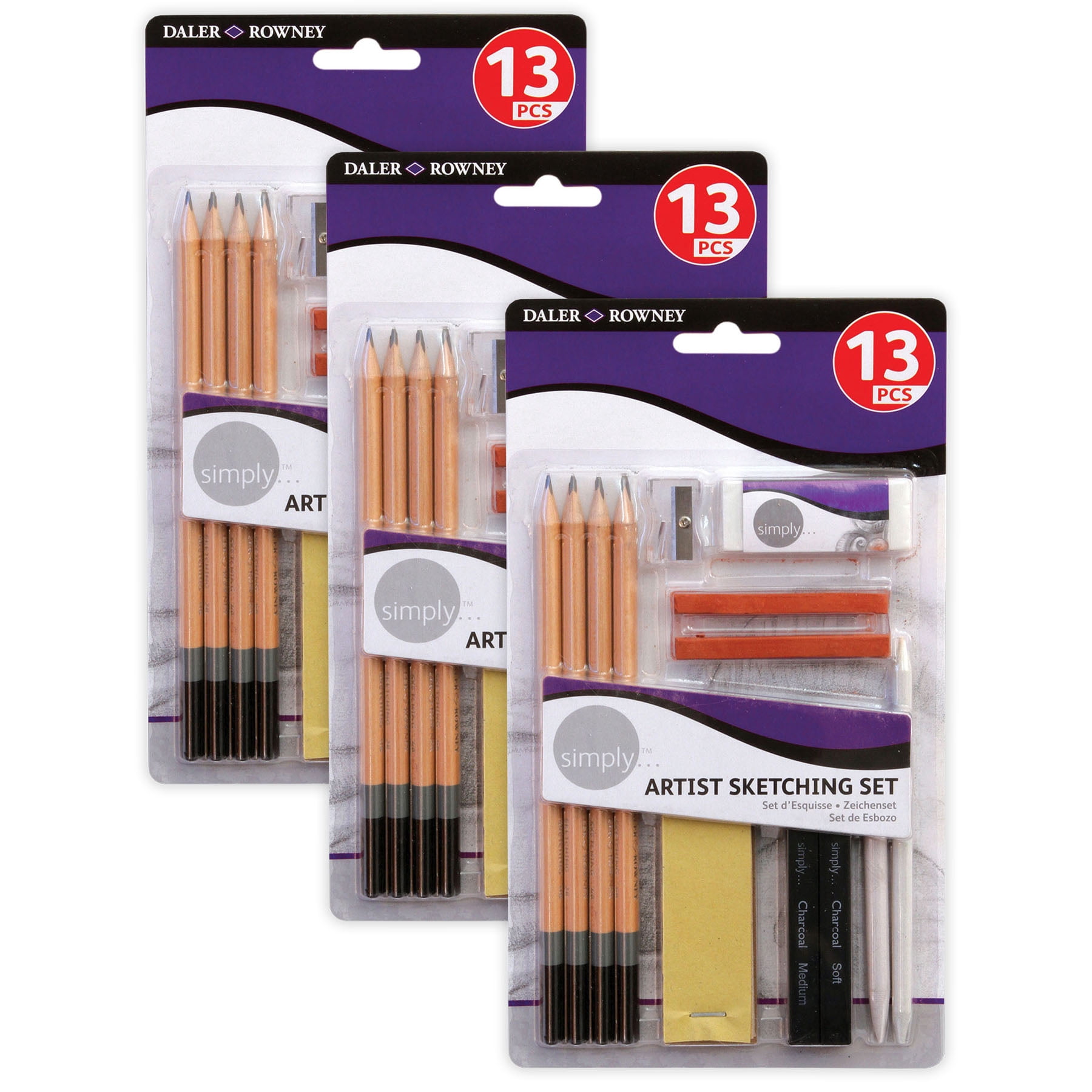 Daler-Rowney Simply... Sketching Pencils Set, 13 Piece, 3 Pack