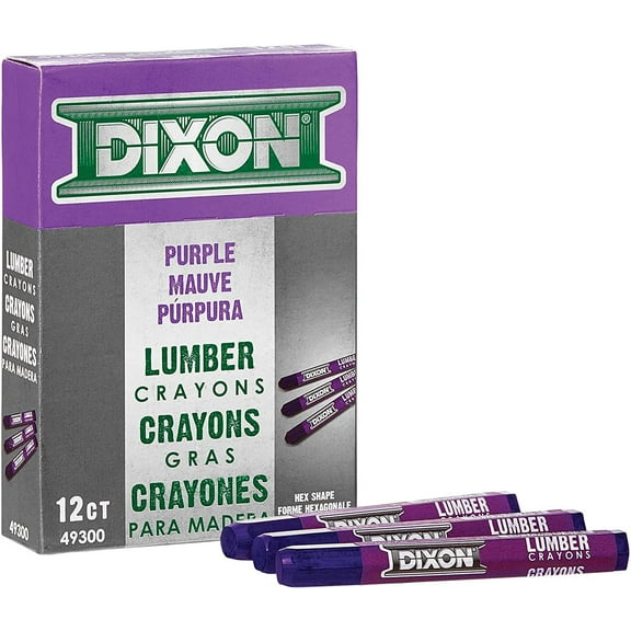 Dixon Industrial Lumber Marking Crayons, 4.5" x 1/2" Hex, Purple, 12-Pack 49300