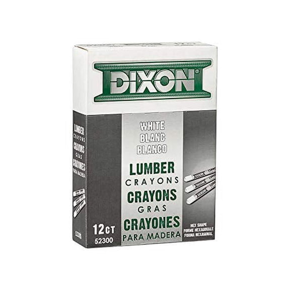 Dixon Industrial Lumber Marking Crayons, 4.5" x 1/2" Hex, White, 12-Pack (52300)