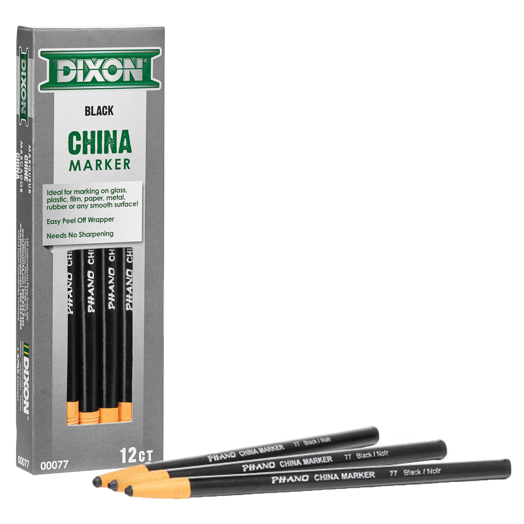 Dixon Industrial Phano Non-Toxic China Markers, Black, 12