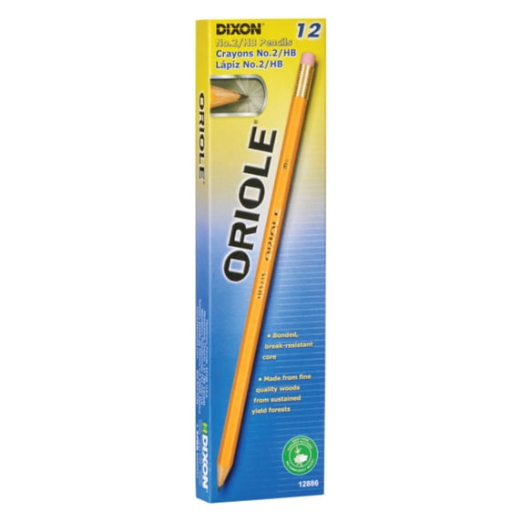 Dixon Oriole Wood-Cased Pencils, #2 HB Soft, Pre-Sharpened, Yellow, 12 Count
