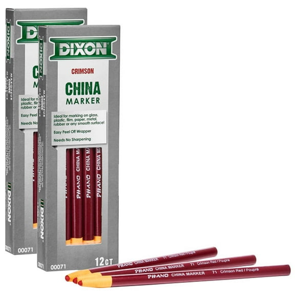 Dixon Phano China Markers, Crimson Red, 12 Per Pack, 2 Packs